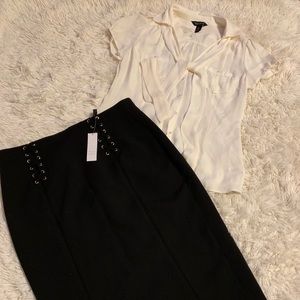 Brand new WHBM silk blouse & black pencil skirt
